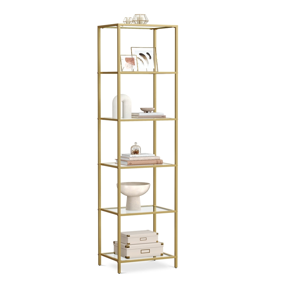 5-Tier Bookcase - Slim Shelving Unit - Gold - 11.8”D x 15.7”W x 69.8”H