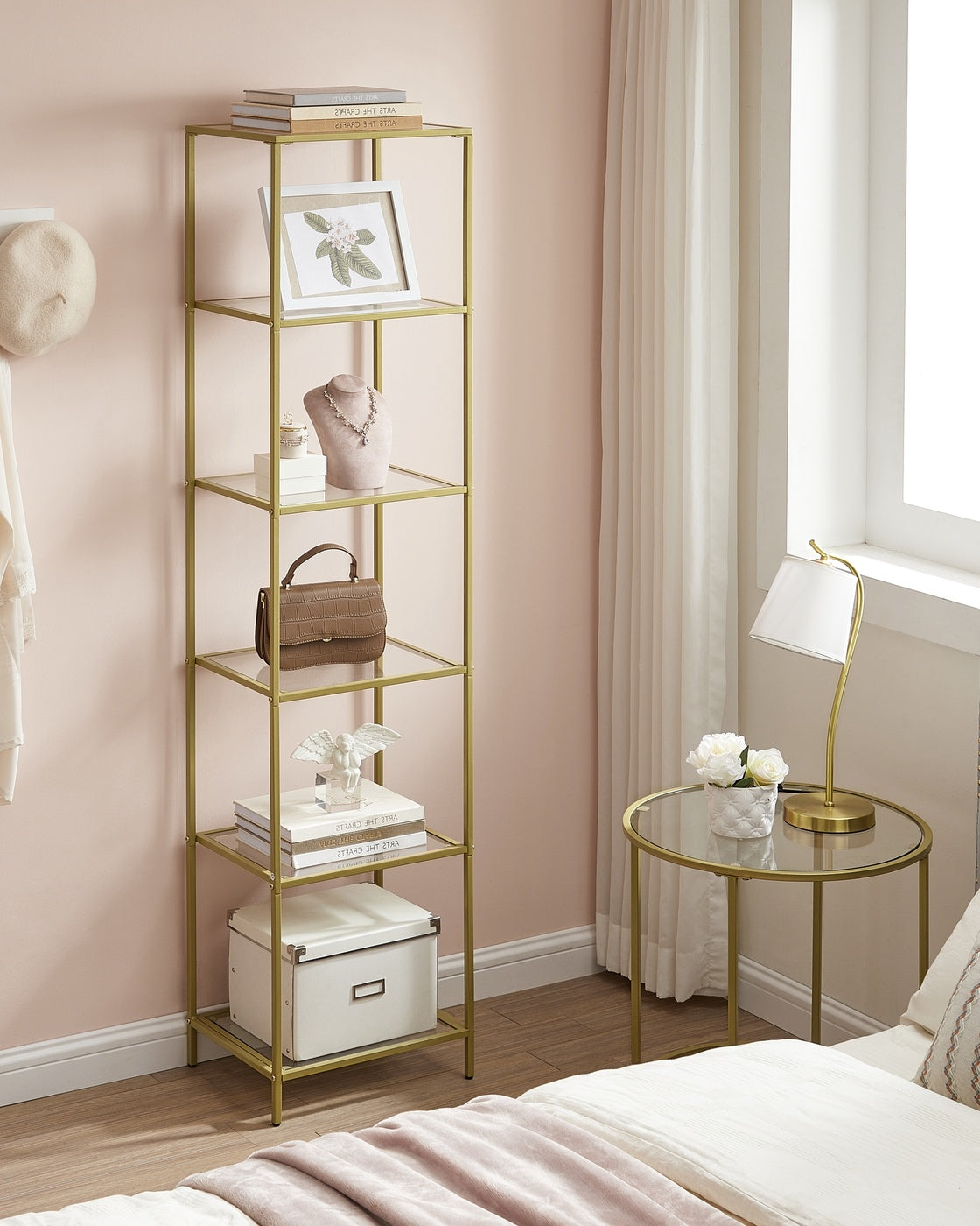 Bookcase - 5-Tier - Slim Shelving Unit - Tempered Glass