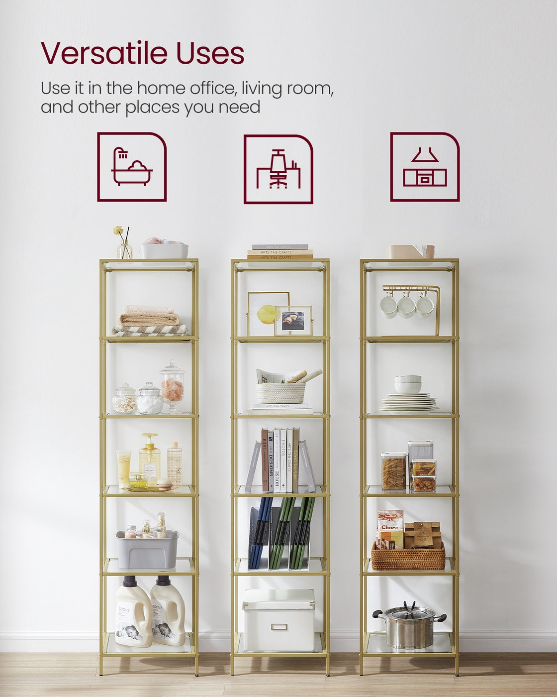 Bookcase - 5-Tier - Slim Shelving Unit - Tempered Glass