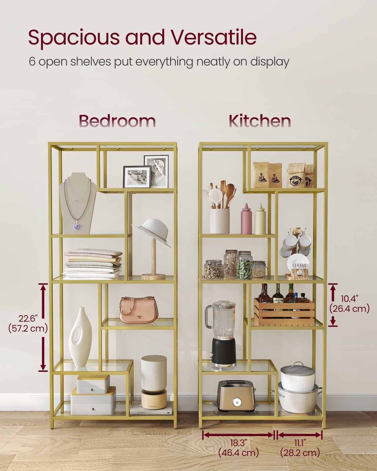 6-Tier Tall Bookshelf with Tempered Glass Shelves