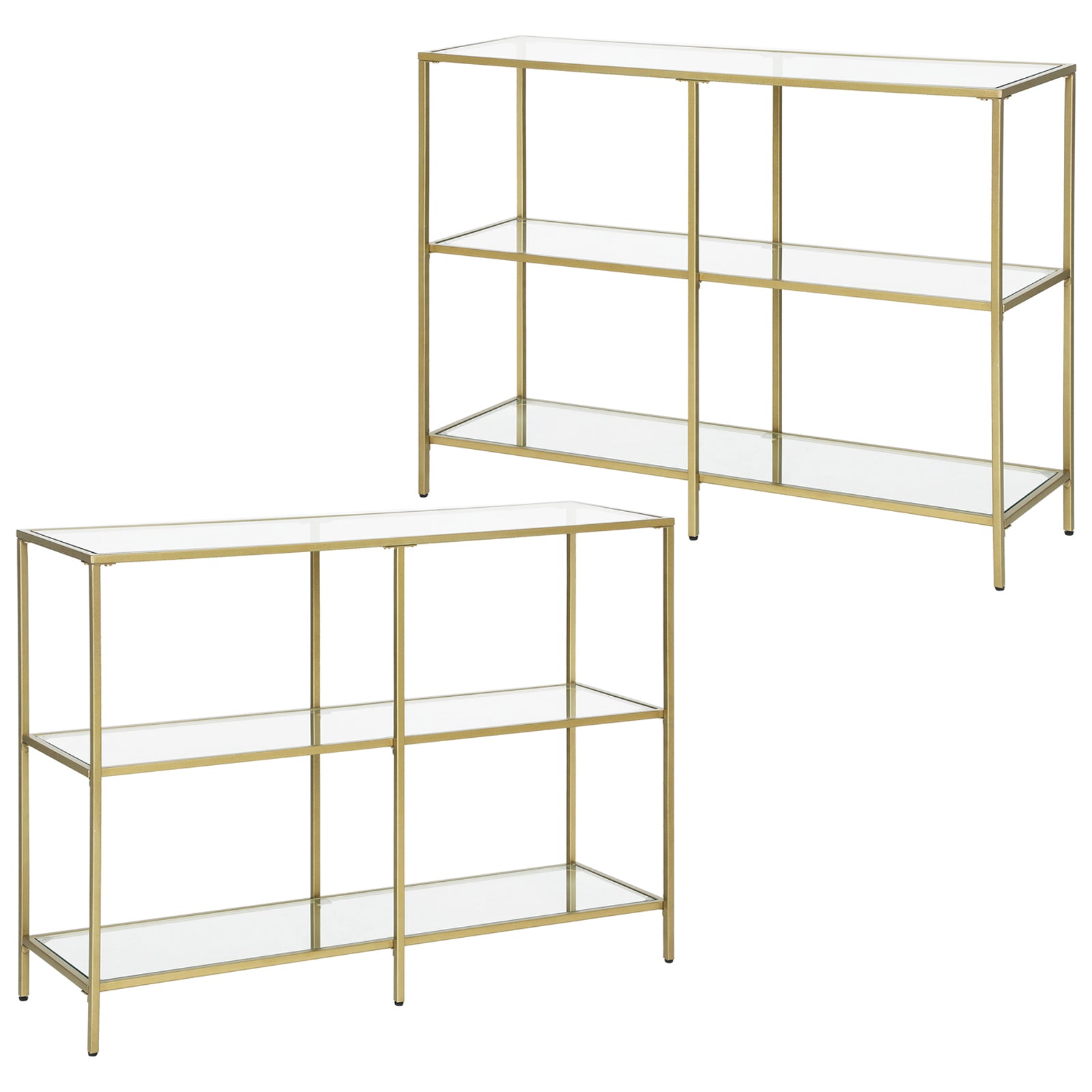 Set of 2 Entryway Tables - 3-Tier Console Tables - Tempered Glass Sofa Tables - 11.8 x 39.4 x 28.7 Inches