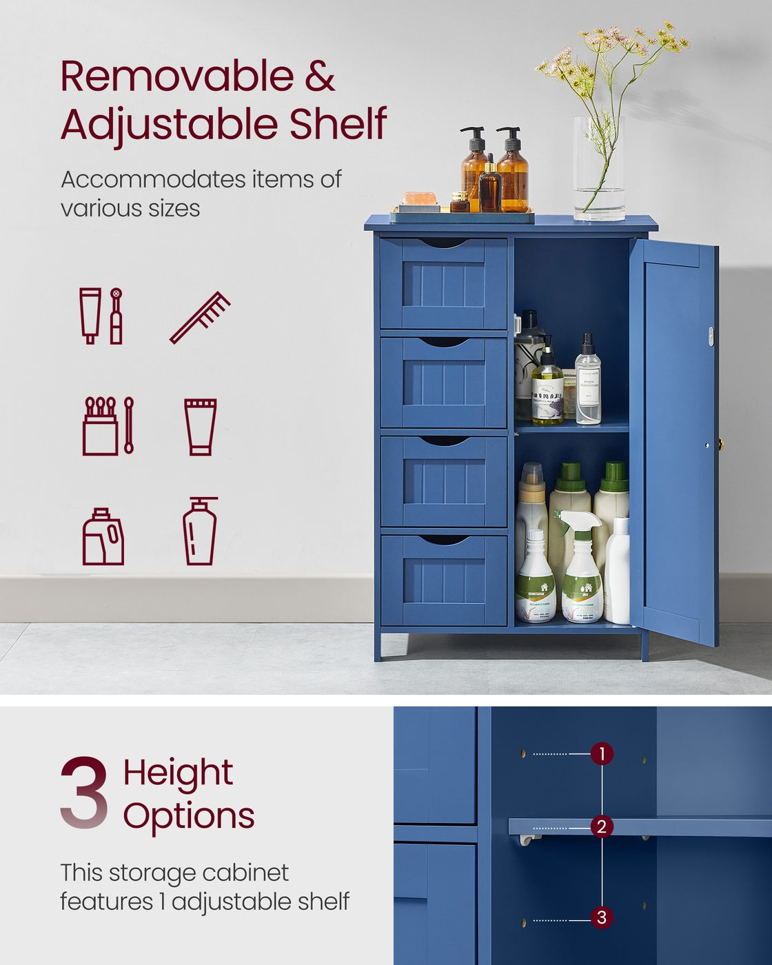Freestanding Storage Cabinet - 32 inch - 2 Drawers and Adjustable Shelf