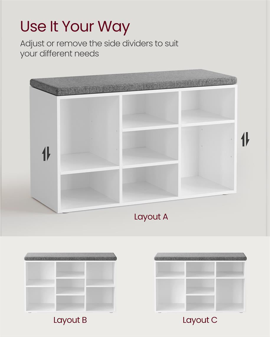 Shoe Bench - With Cushion - 12 Compartments