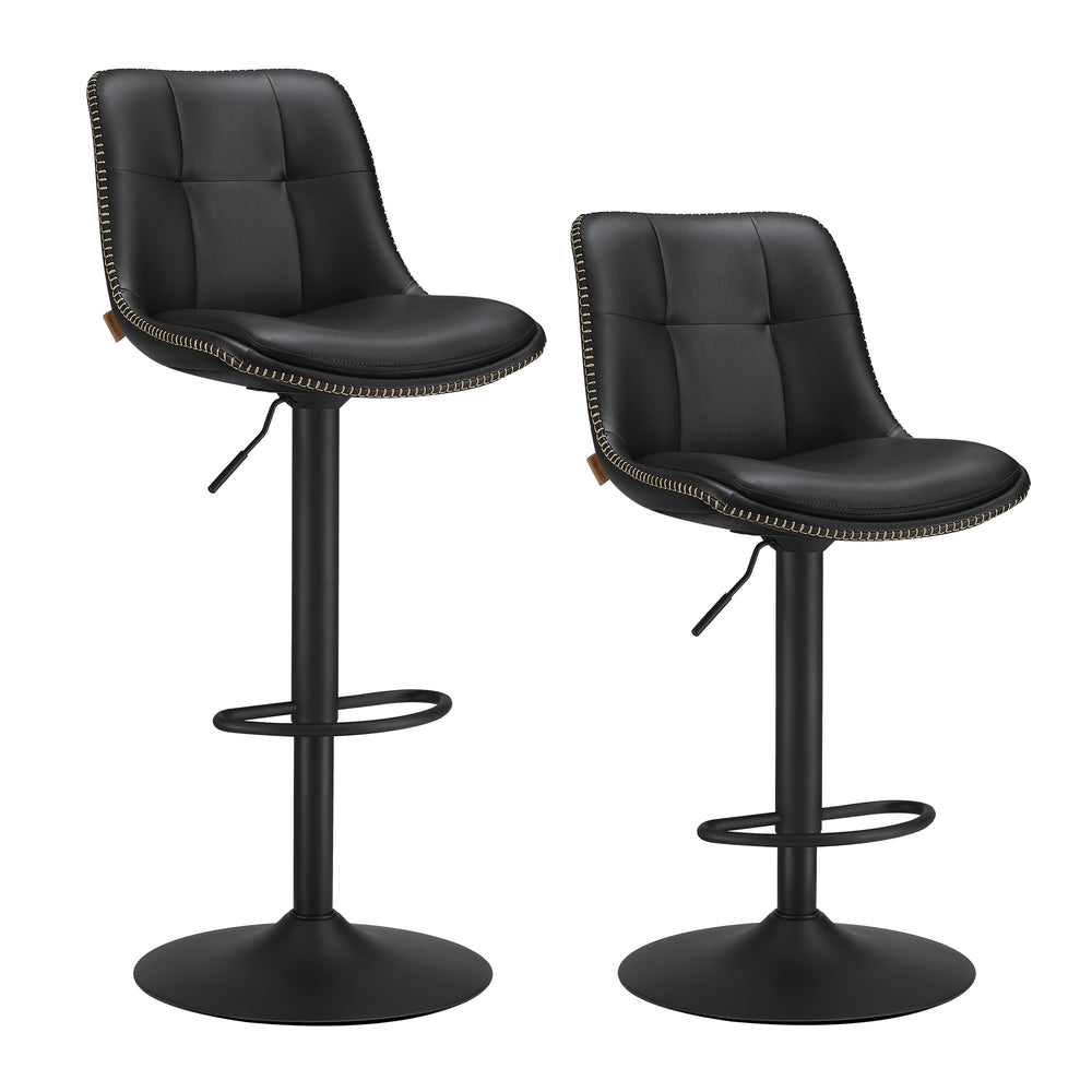 Bar Stools - Set of 2 Swivel Bar Chairs - Adjustable Height - Ink Black