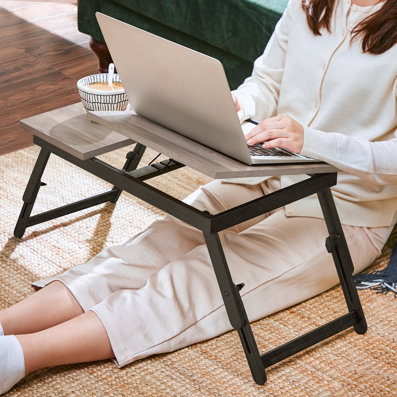 Laptop Desk for Bed or Sofa with Adjustable Tilting Top - Greige