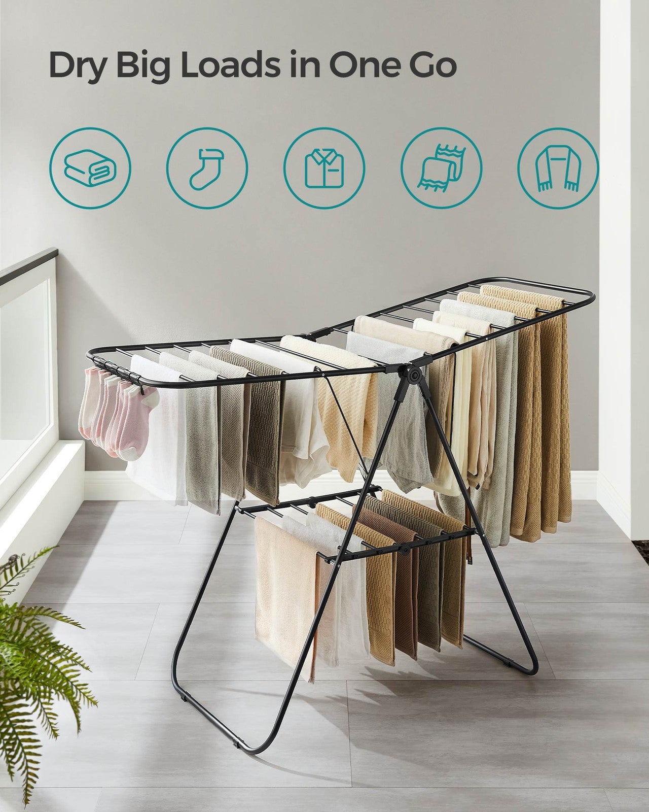 Clothes Drying Rack with Sock Clips - Black