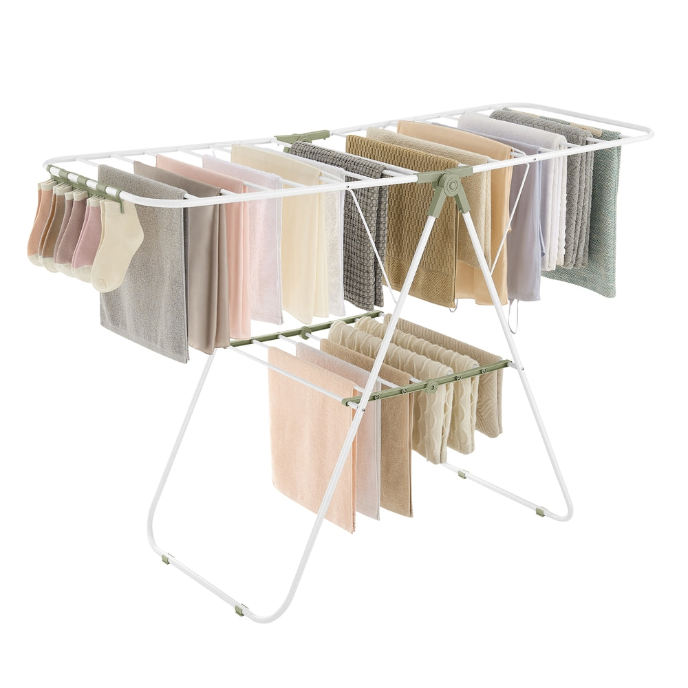 Clothes Drying Rack with Sock Clips - White, Green