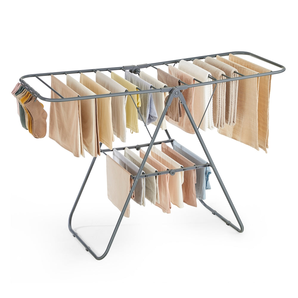 Clothes Drying Rack with Sock Clips - Gray