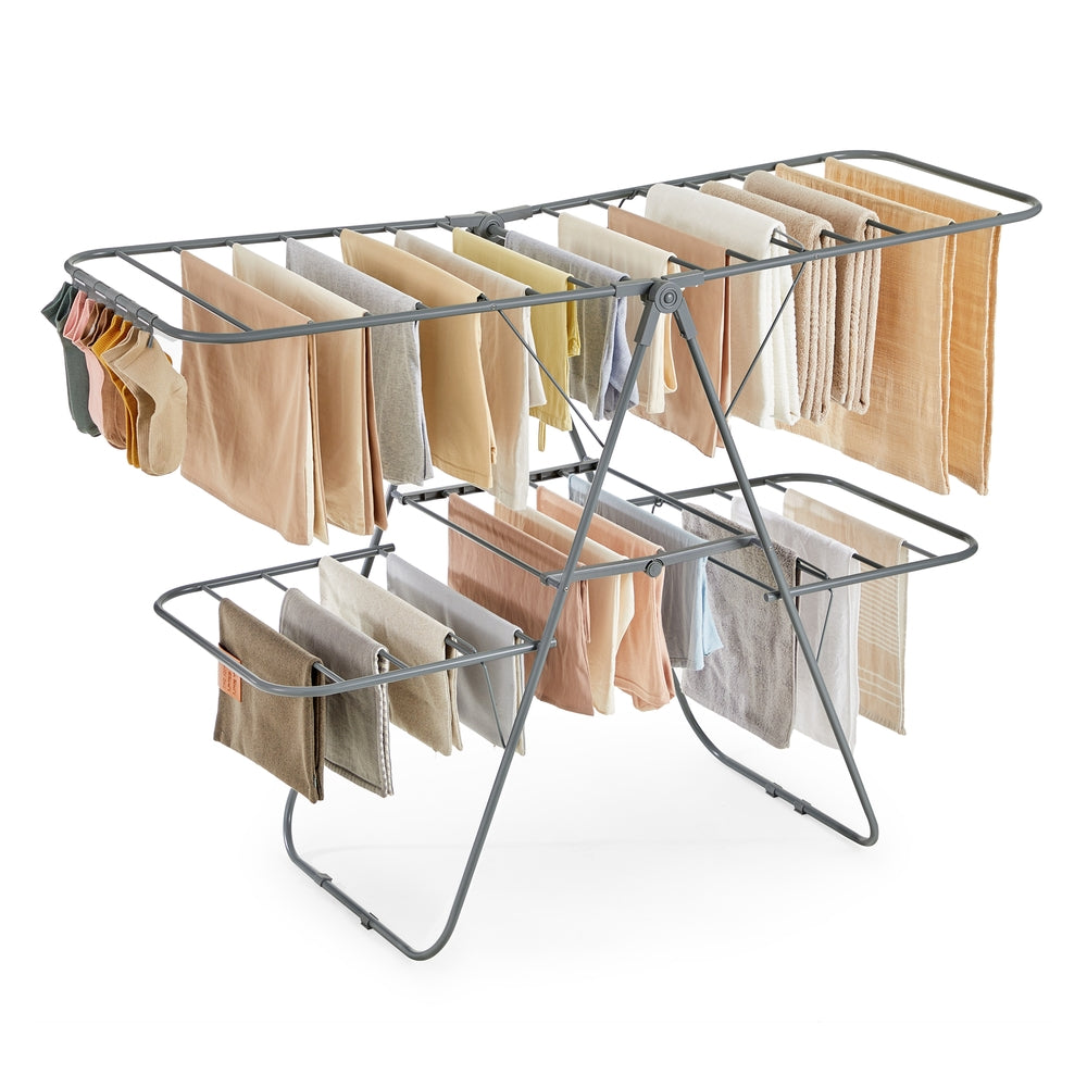 Clothes Drying Rack - Foldable 2-Level Laundry Drying Rack - Gray
