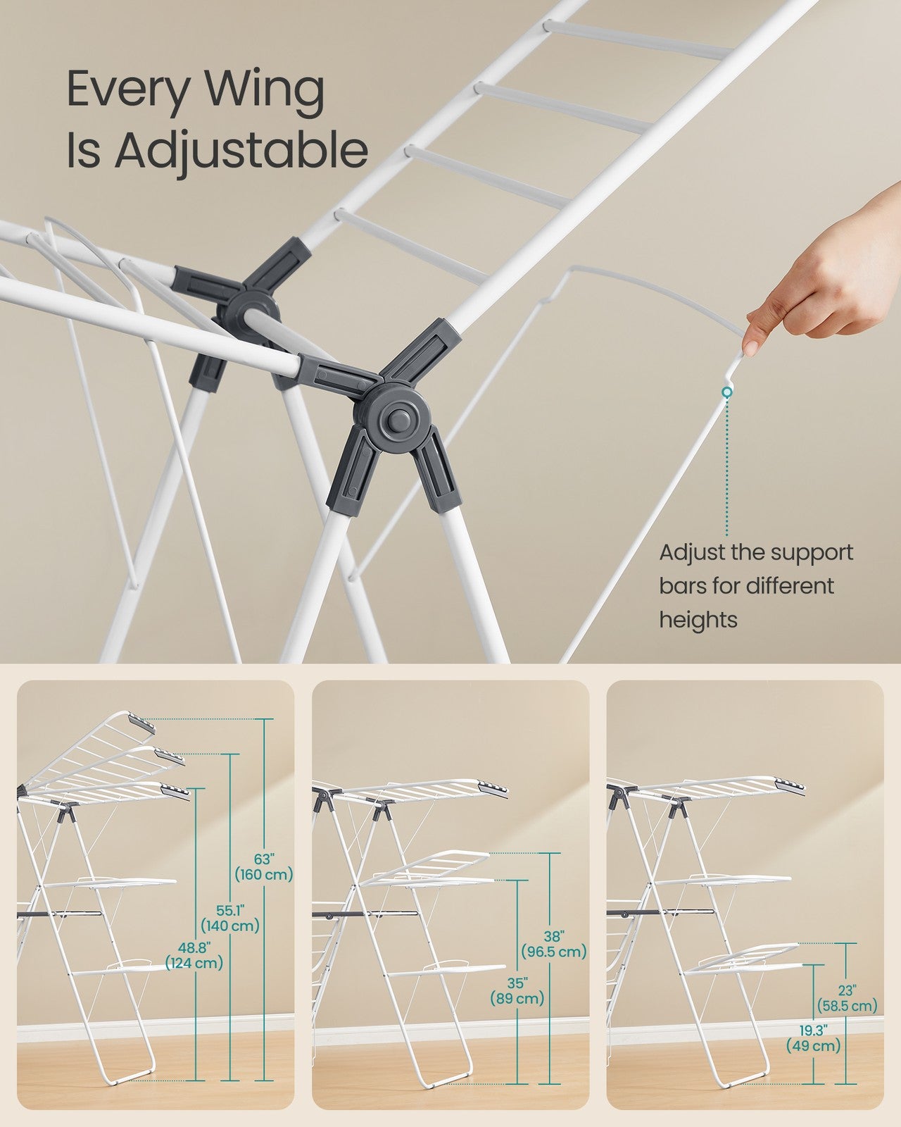 Clothes Drying Rack - Foldable 3-Level Laundry Rack - White and Gray