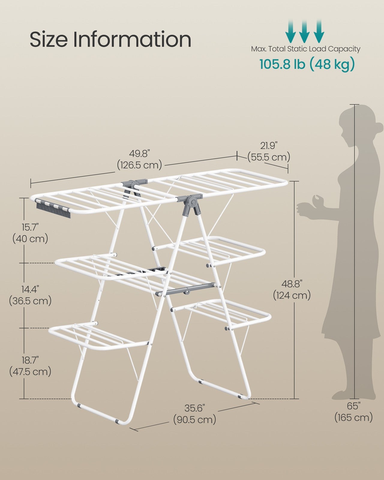 Clothes Drying Rack - Foldable 3-Level Laundry Rack - White and Gray