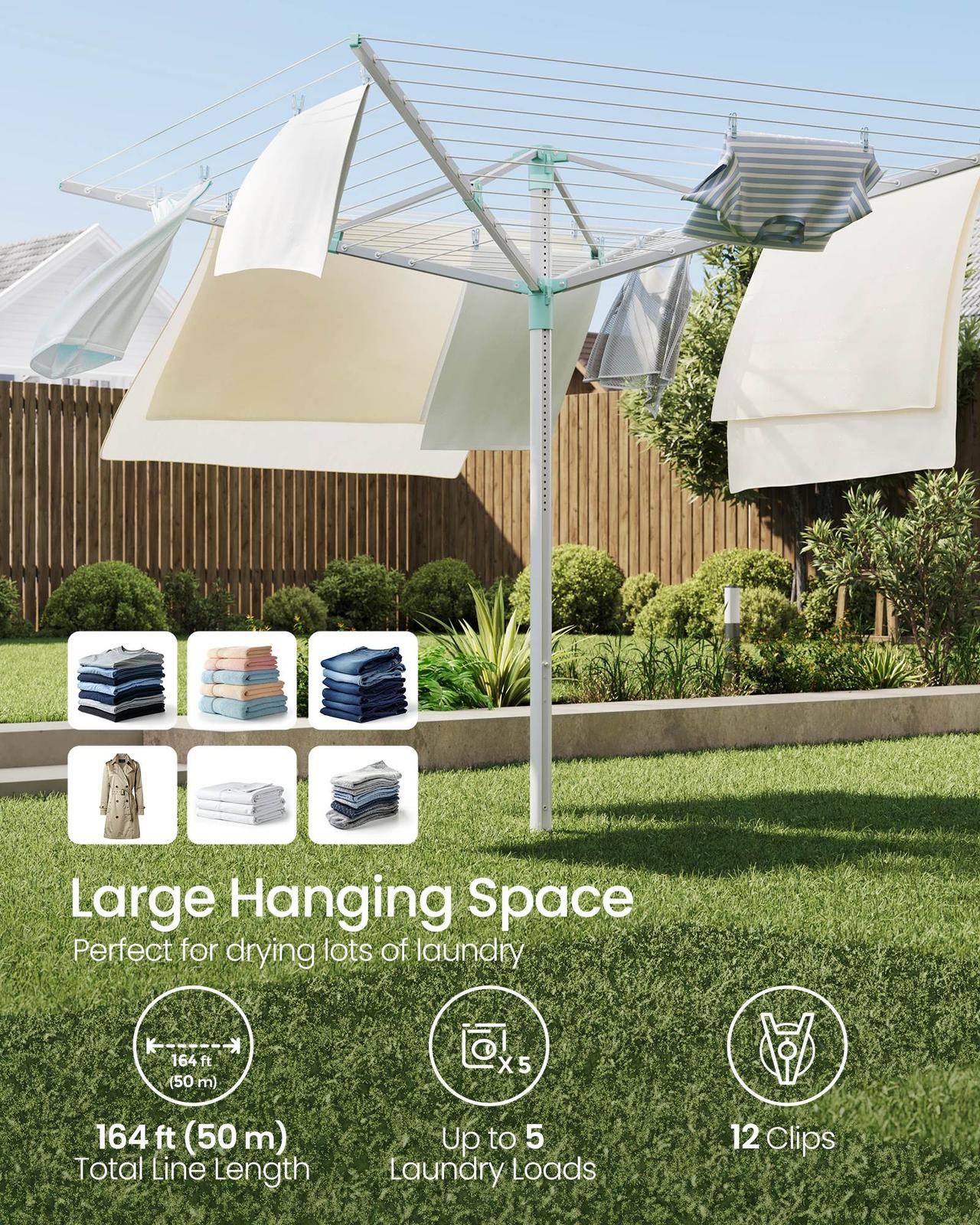 Umbrella Drying Rack - 164 Ft Long Clothesline - Silver, Green