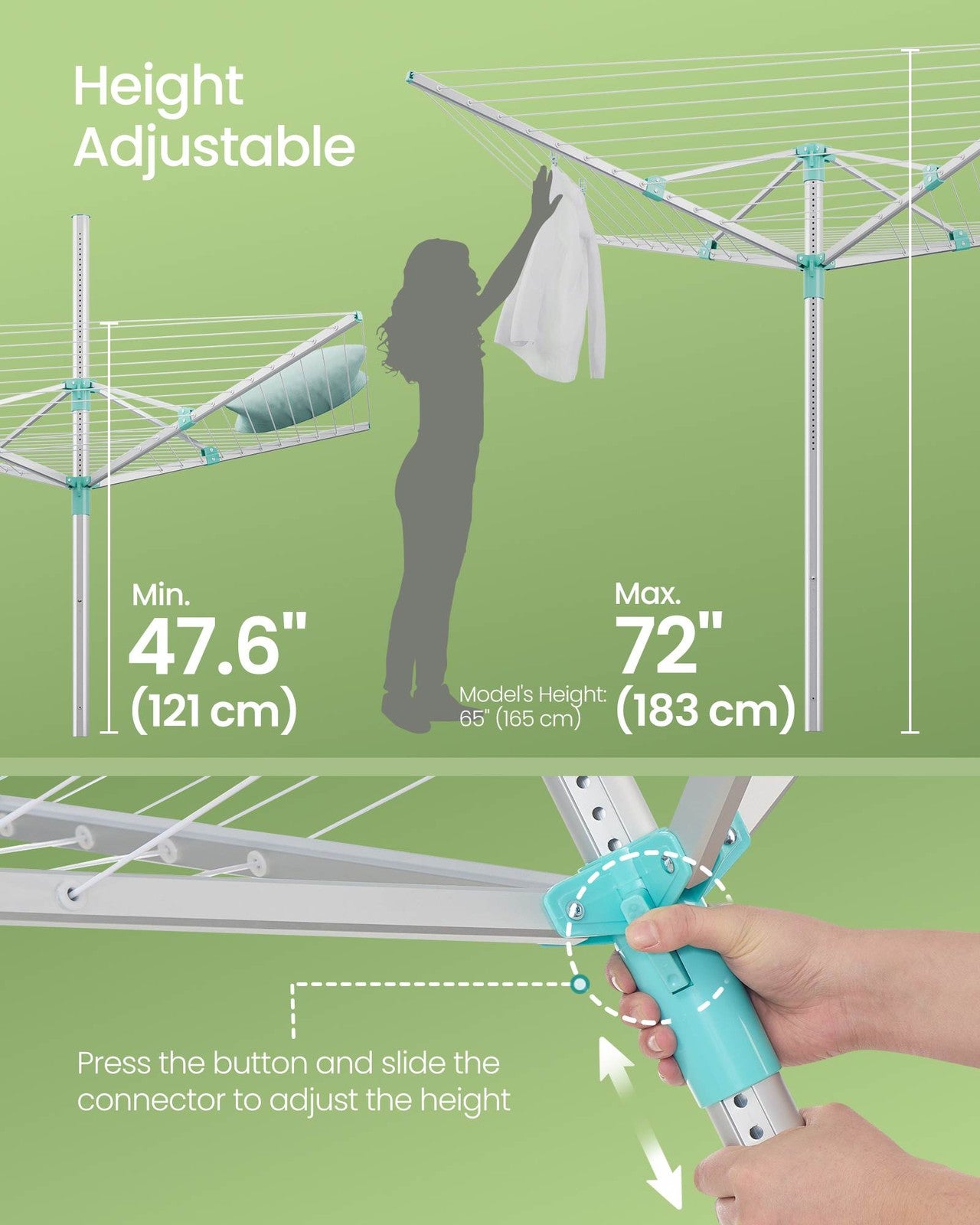 Umbrella Drying Rack - 164 Ft Long Clothesline - Silver, Green