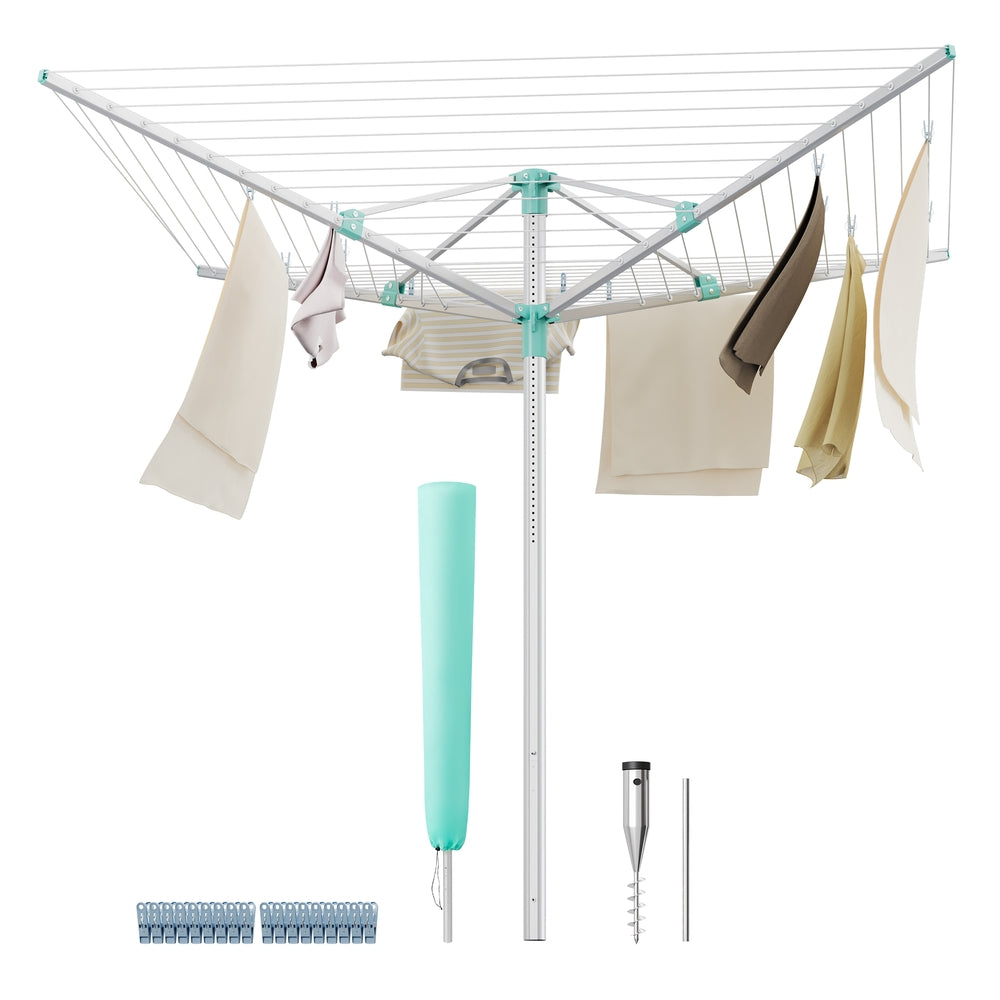 Umbrella Drying Rack - 164 Ft Long Clothesline - Silver Mint Green