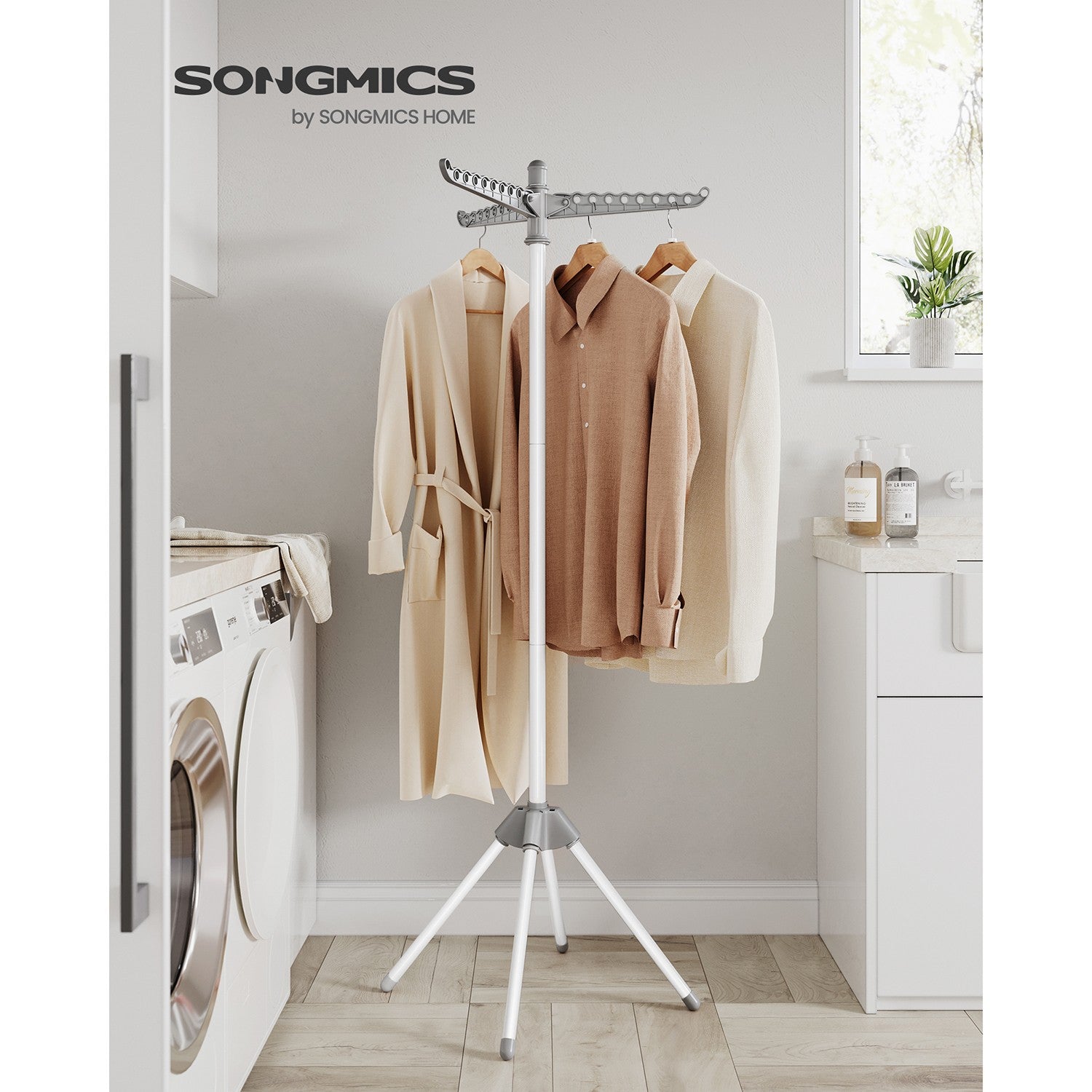 59-Inch High Folding Clothes Drying Rack - Gray, White