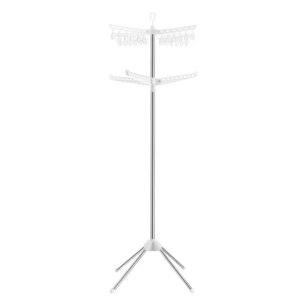 59-Inch High Folding Clothes Drying Rack - White + Silver - 26.4”D x 26.4”W x 73.2”H