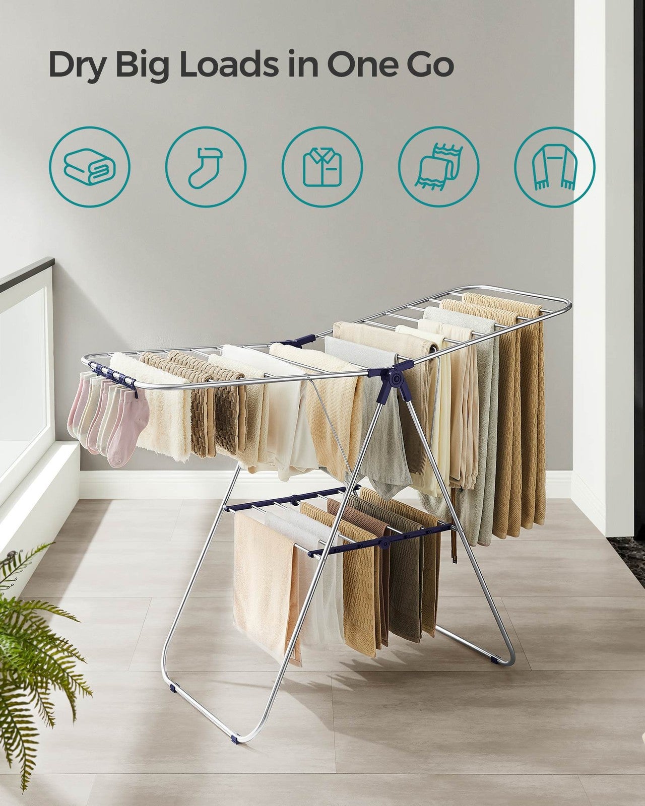 Clothes Drying Rack - Sock Clips - Height-Adjustable