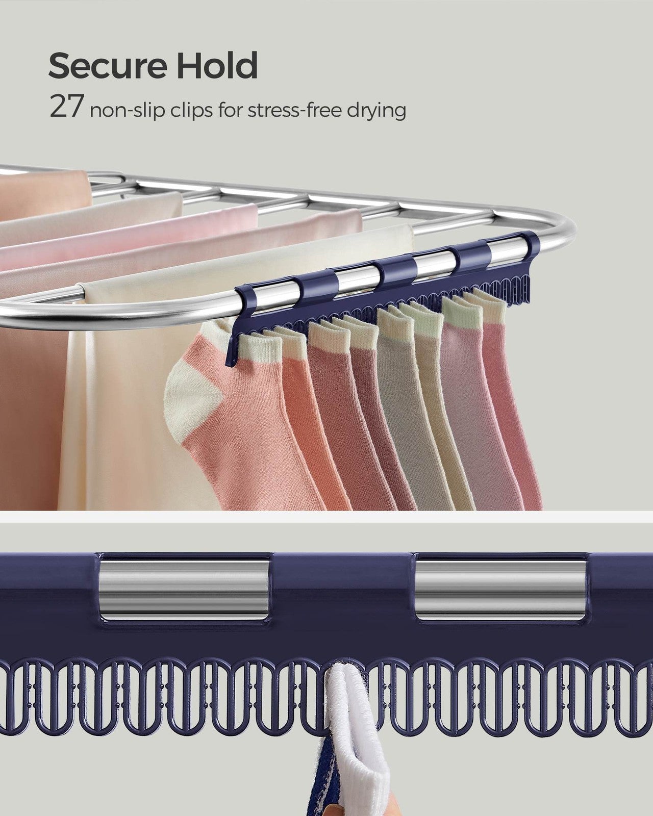 Clothes Drying Rack - Sock Clips - Height-Adjustable