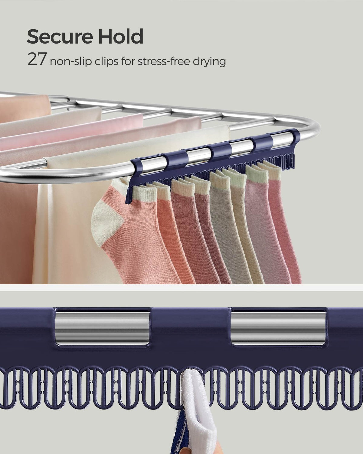 Clothes Drying Rack - Sock Clips - Height-Adjustable