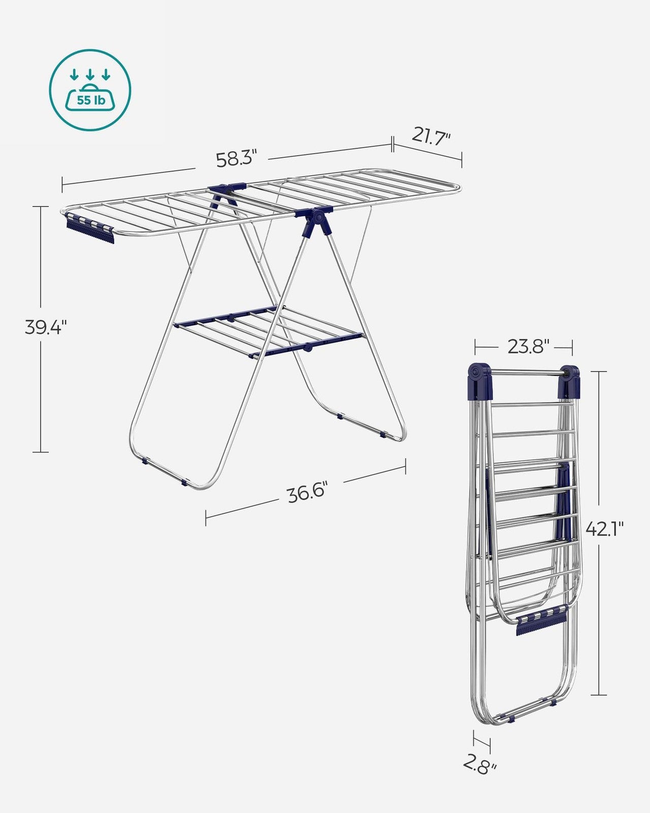 Clothes Drying Rack - Sock Clips - Height-Adjustable