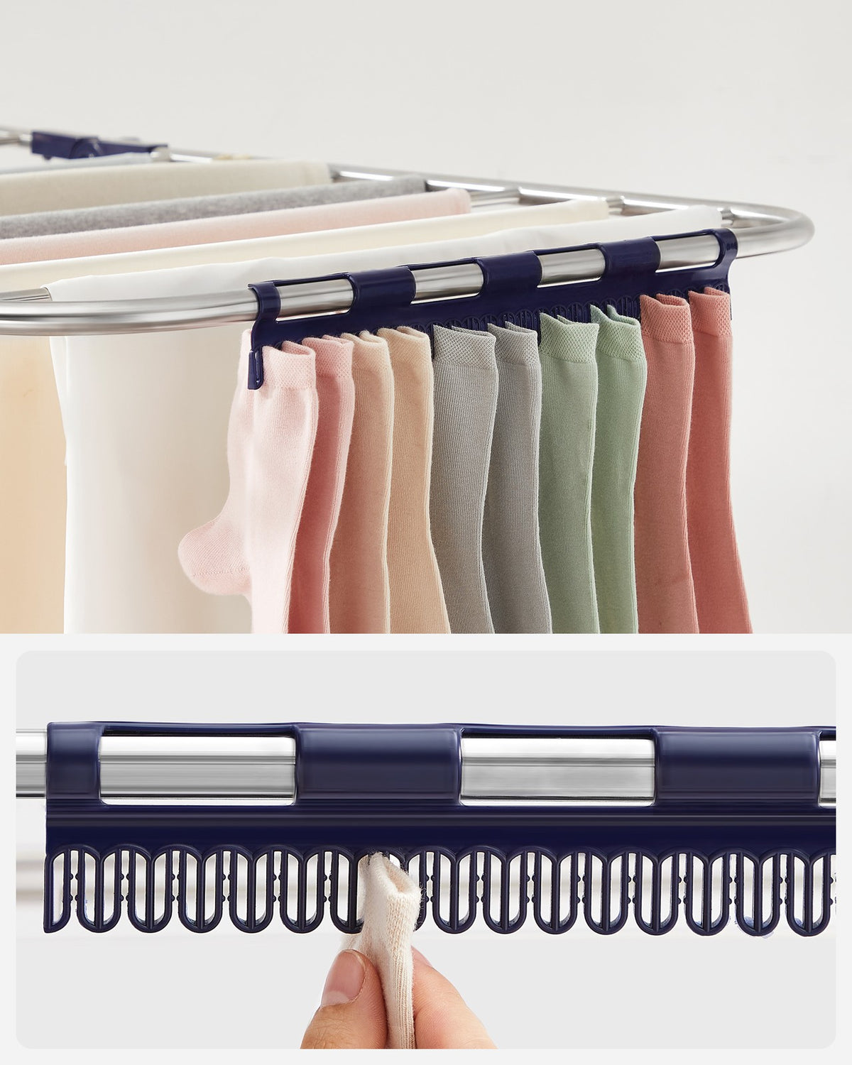 Clothes Drying Rack - Foldable 2-Level - Height-Adjustable Wings