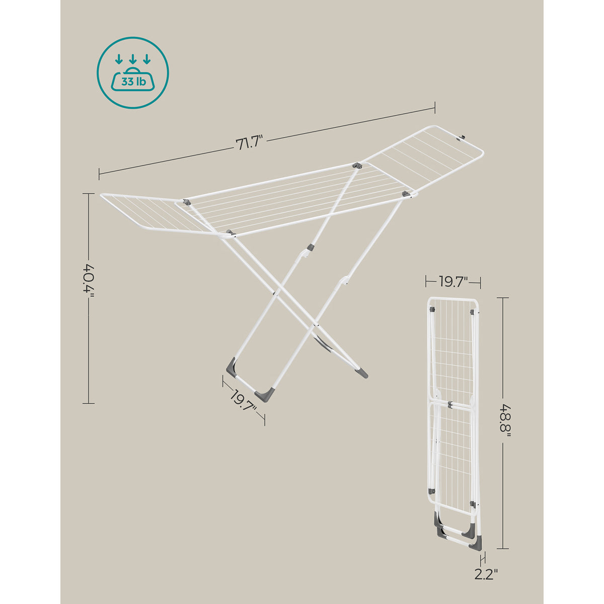 Clothes Drying Rack - Foldable Space-Saving - With Gullwings