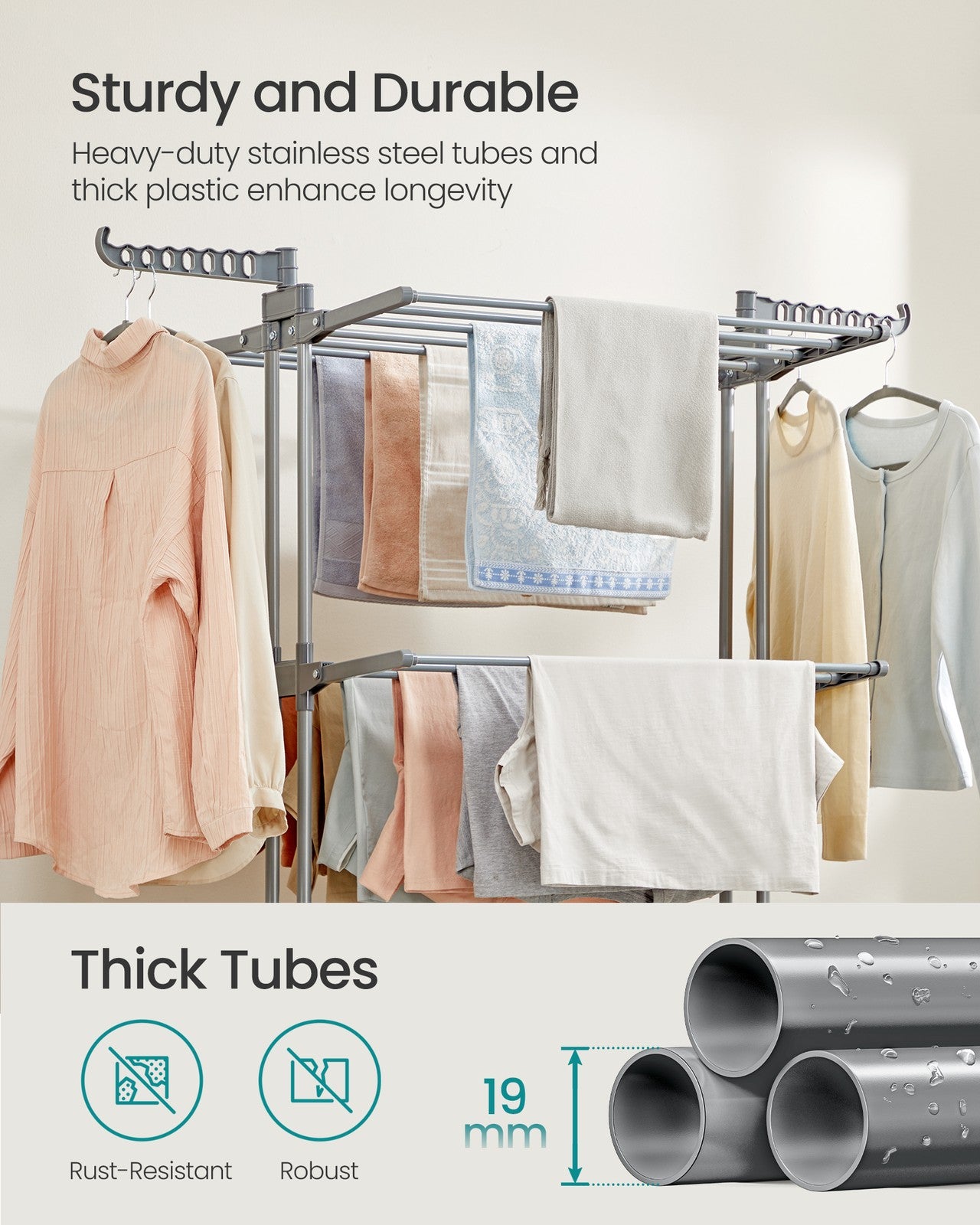 Clothes Drying Rack 4-Tier - Foldable Laundry Drying Rack 173 Cm Tall