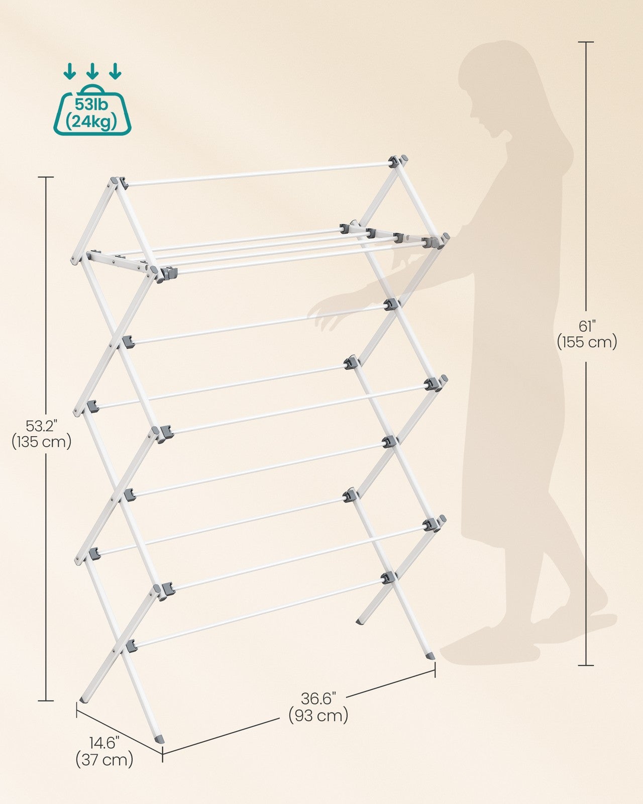 Foldable Clothes Drying Rack - Laundry Drying Rack - Clothes Airer - Steel Frame - Pearl White