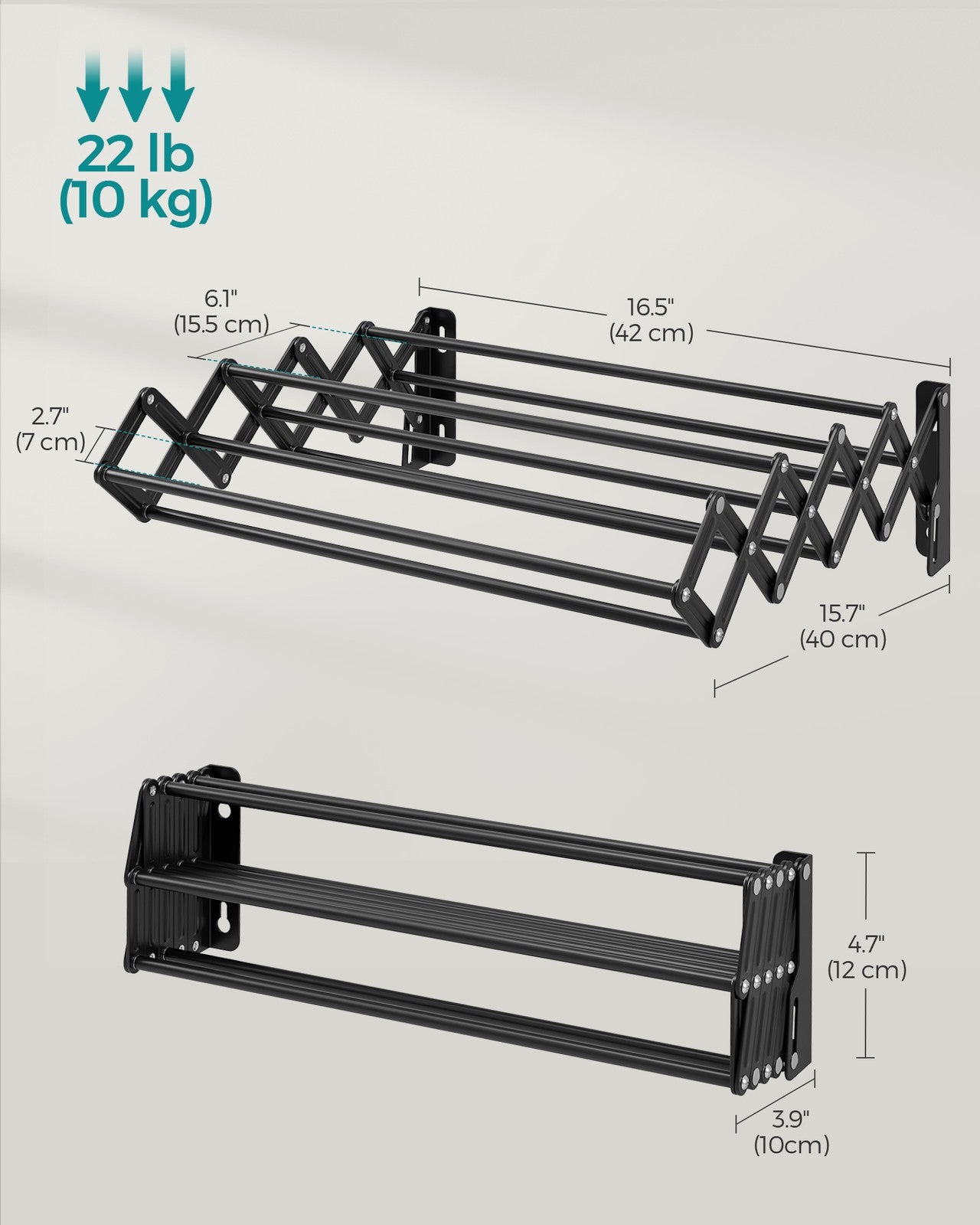 Wall-Mounted Expandable Steel Clothes Drying Rack with 9 Hanging Rods - Ink Black