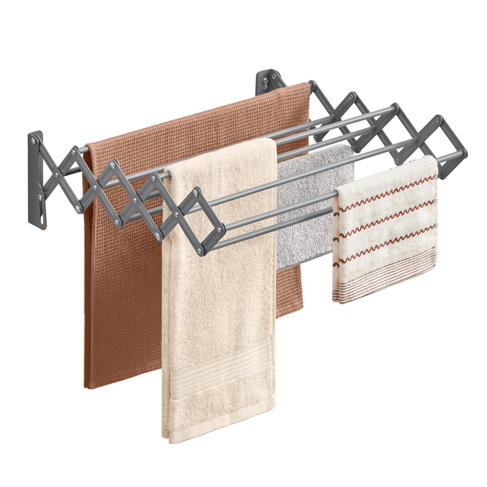 Wall-Mounted Expandable Steel Clothes Drying Rack with 9 Hanging Rods - Dove Gray - 15.7”D x 16.5”W x 4.7”H