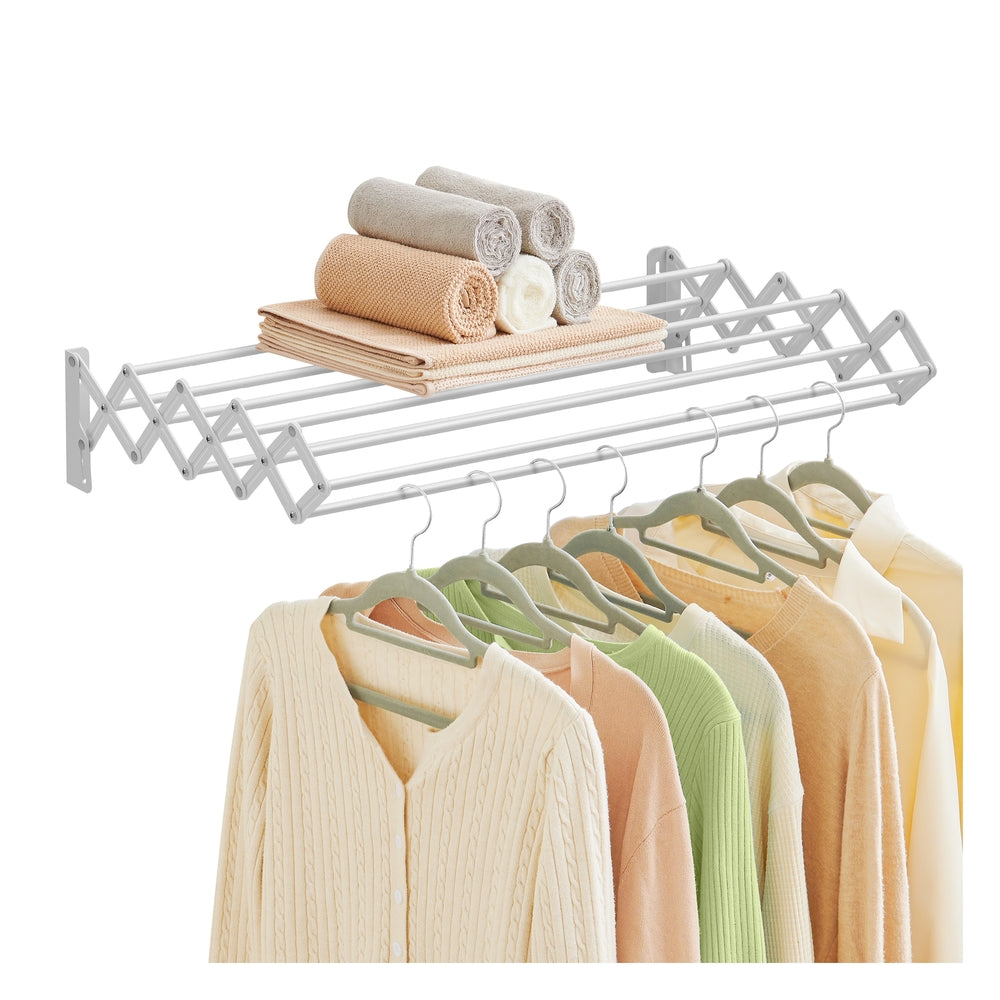 Wall-Mounted Expandable Steel Clothes Drying Rack with 9 Hanging Rods - Cloud White - 15.7"D x 24.1"W x 4.7"H