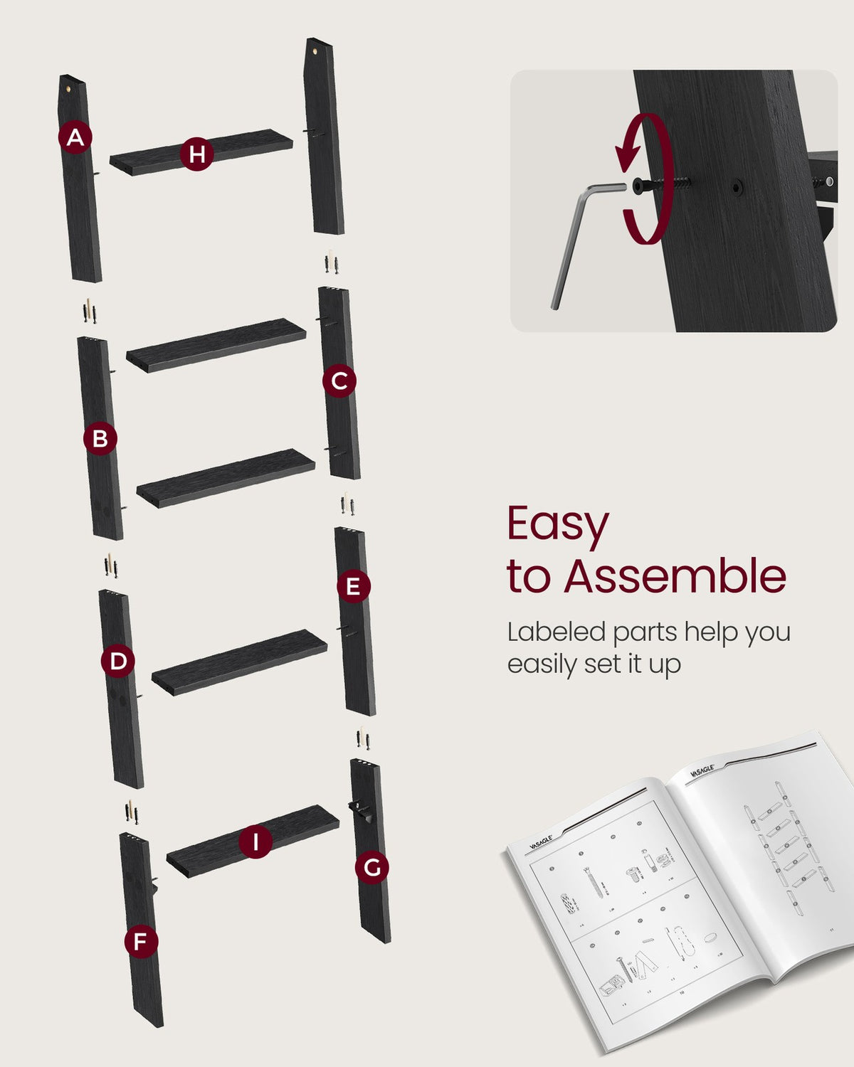 Blanket Ladder Decorative Farmhouse for the Living Room - Ebony Black