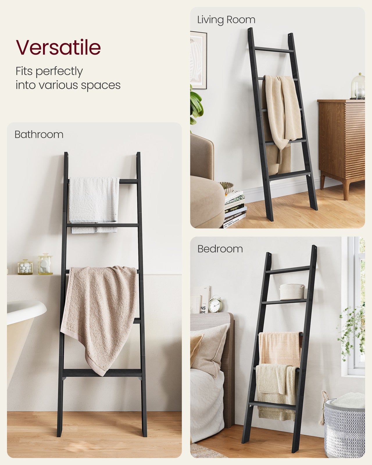 Blanket Ladder Decorative Farmhouse for the Living Room - Ebony Black