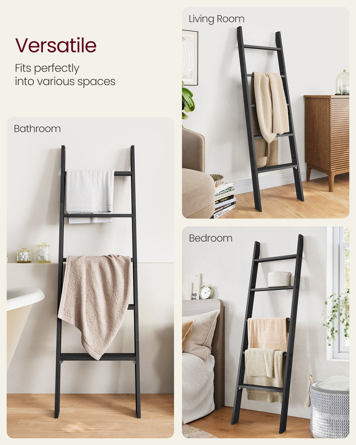Blanket Ladder Decorative Farmhouse for the Living Room - Ebony Black