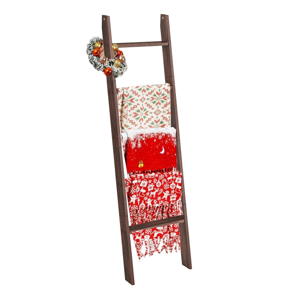 Blanket Ladder Decorative Farmhouse for the Living Room - Maroon Brown