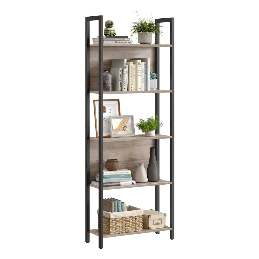 5-Tier Bookshelf with Steel Frame - Greige, Black
