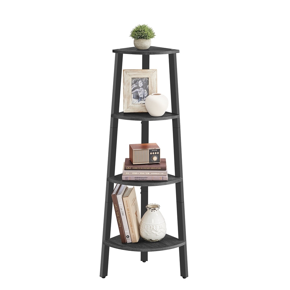 Corner Shelf Stand - 4-Tier - Greige and Black - Charcoal Gray, Matte Black