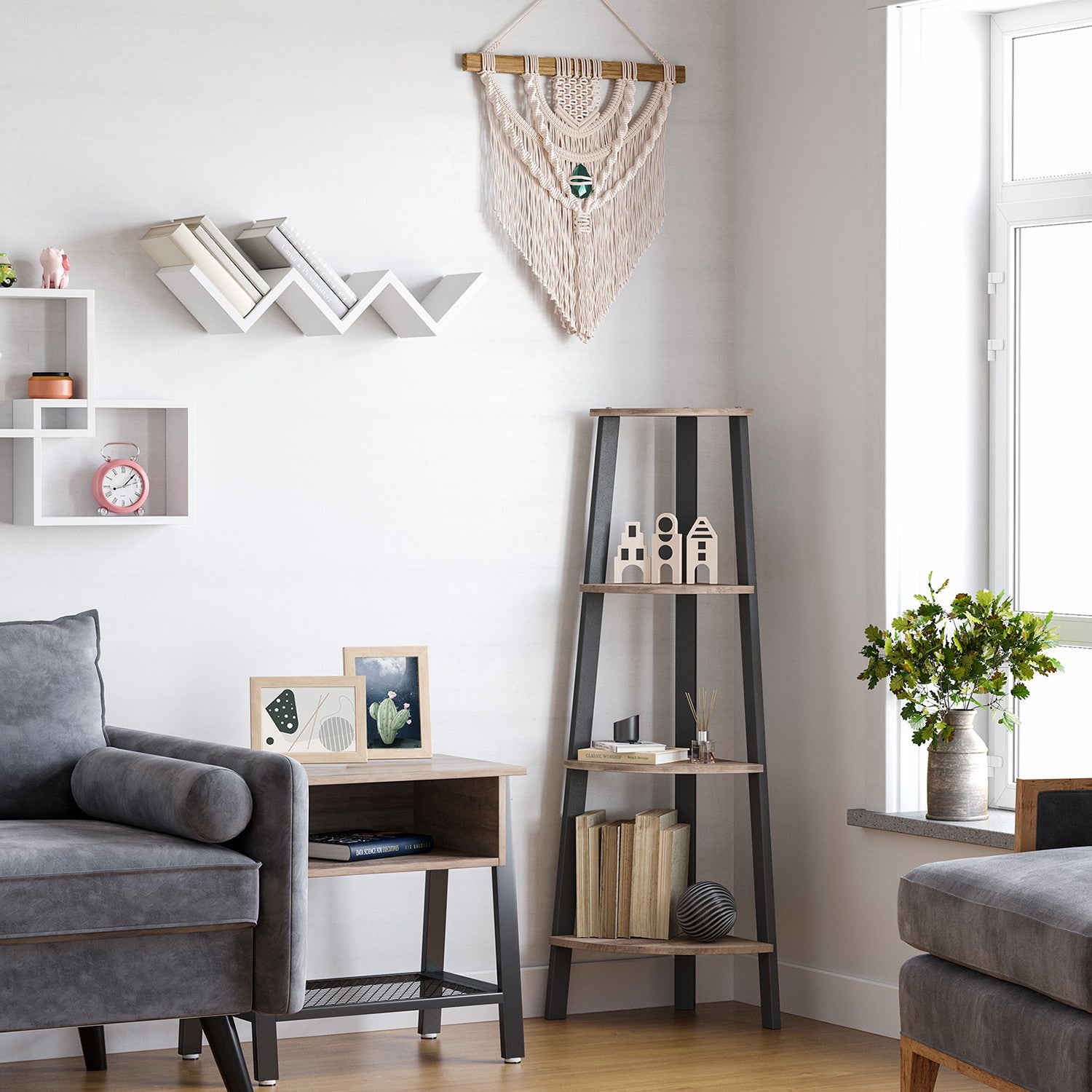 Corner Shelf Stand - 4-Tier - Greige and Black - Greige, Black