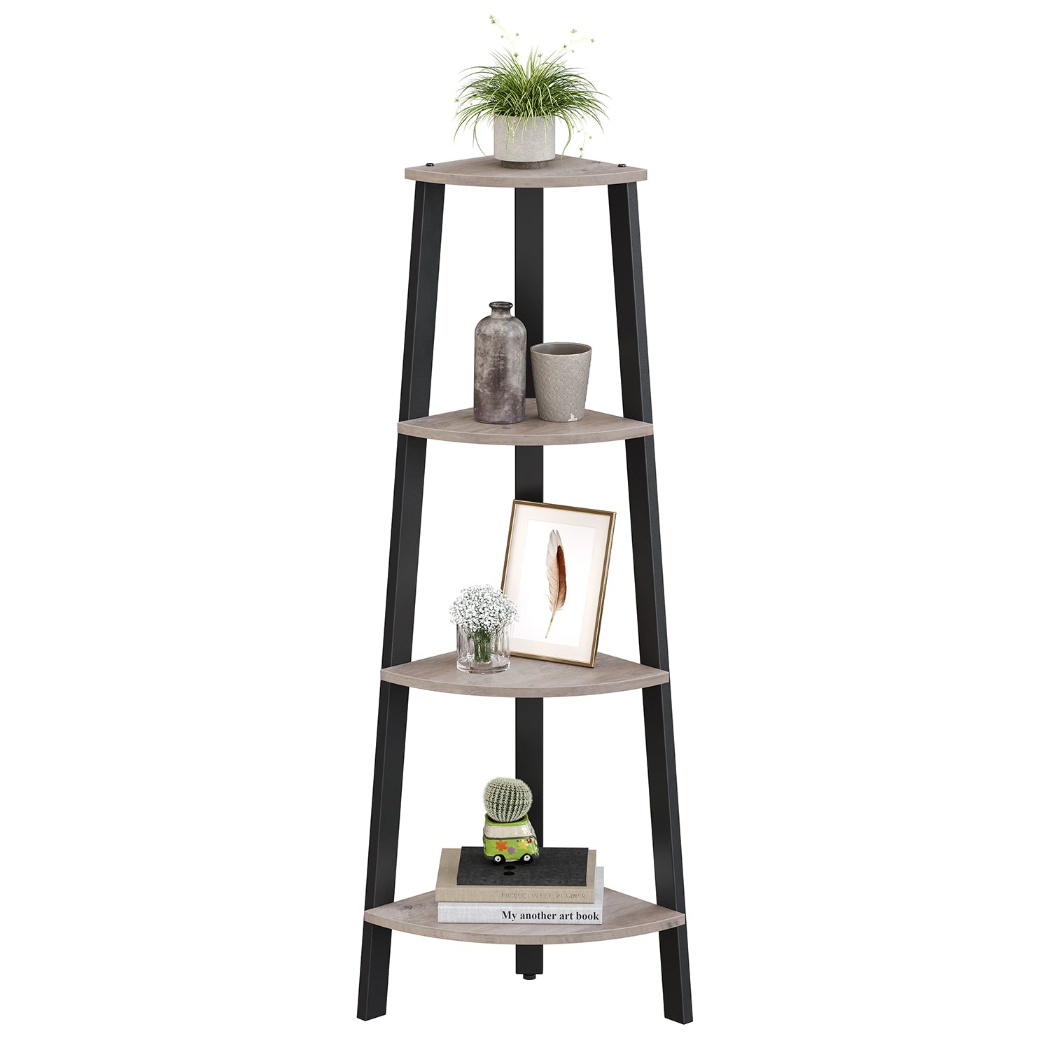 Corner Shelf Stand - 4-Tier - Greige and Black - Greige, Black