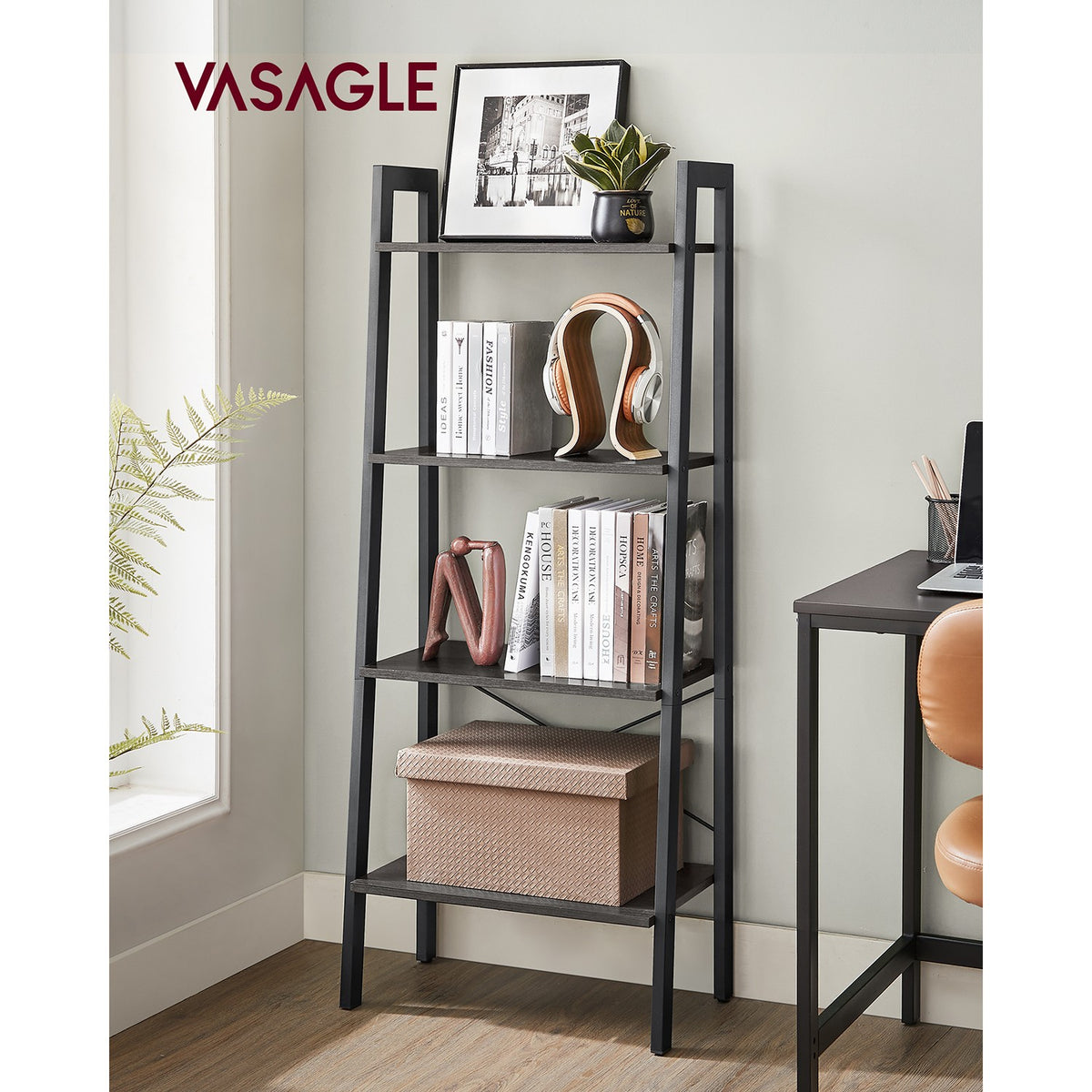 Ladder Shelf - 4-Tier - Steel Frame - 213 lb Capacity