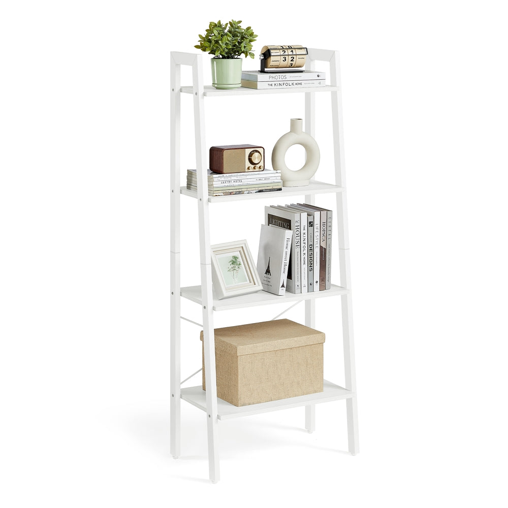 4-Tier Ladder Shelf with Steel Frame - Maple White, Pearl White