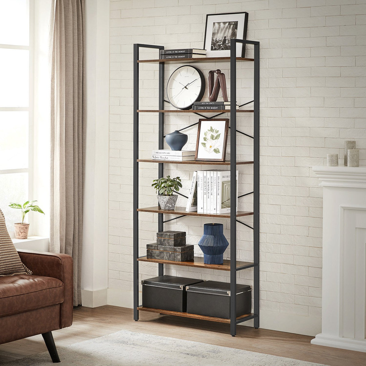 Industrial 6-Tier Bookshelf - Steel Frame - Holds 132 lb