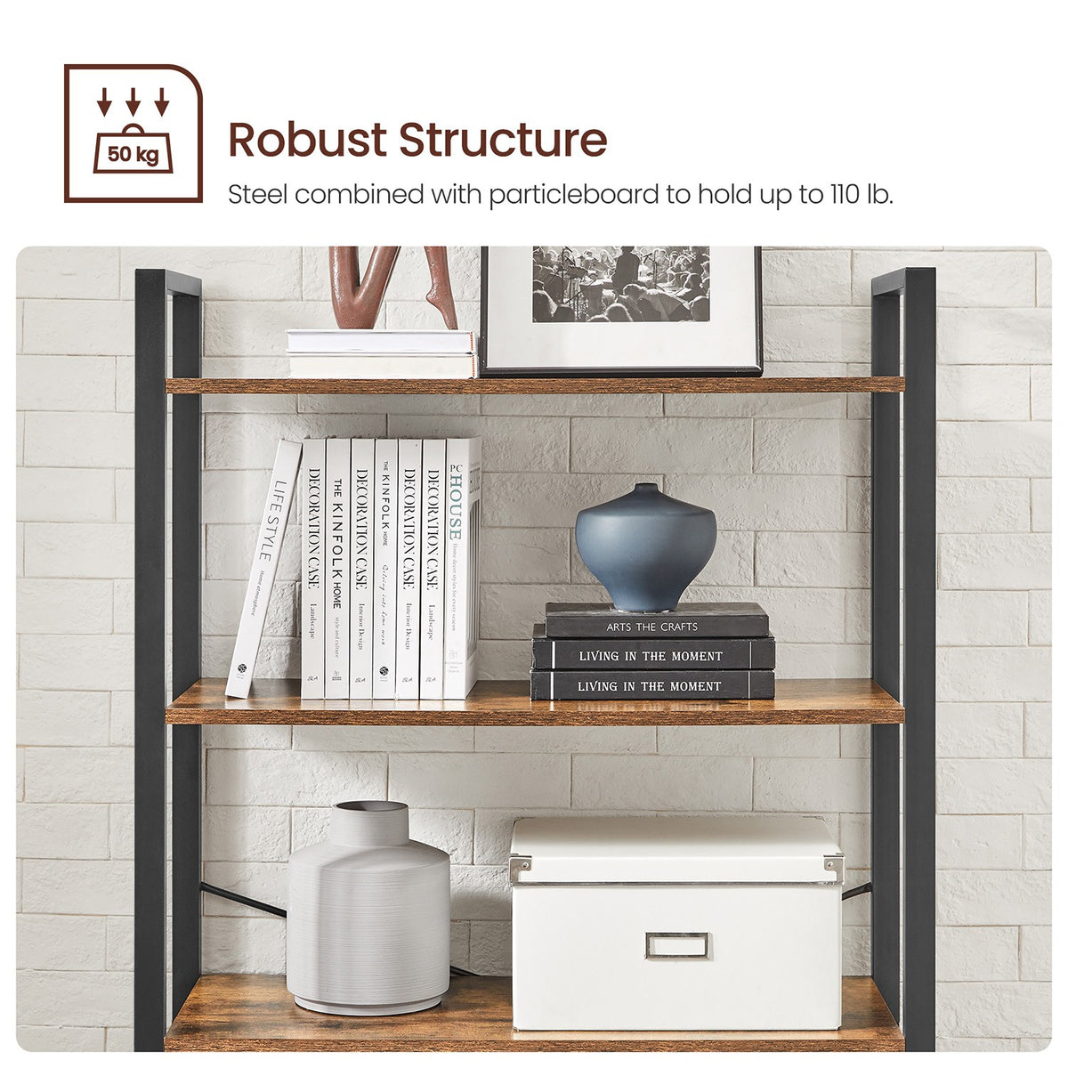 Industrial 6-Tier Bookshelf - Steel Frame - Holds 132 lb