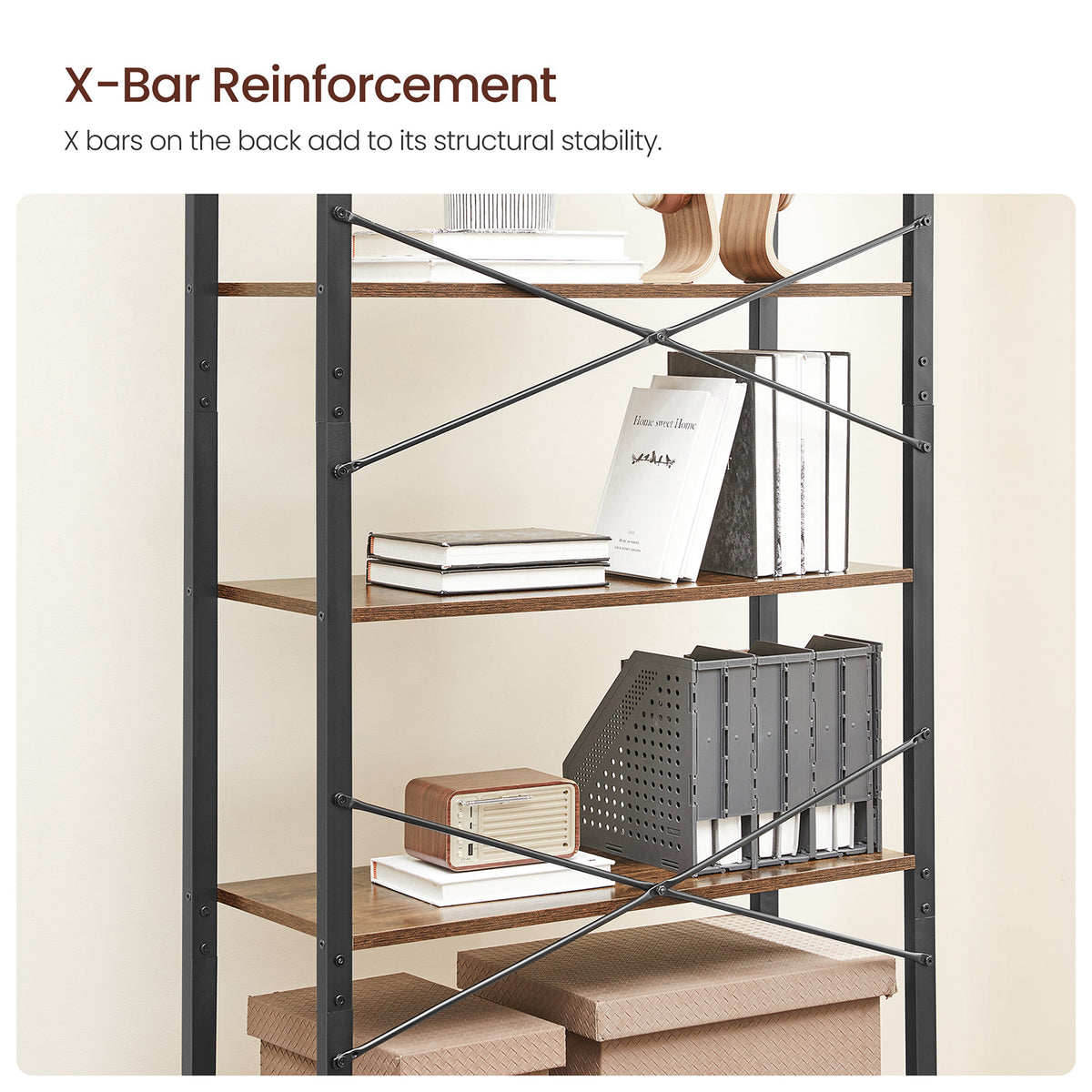 Industrial 6-Tier Bookshelf - Steel Frame - Holds 132 lb