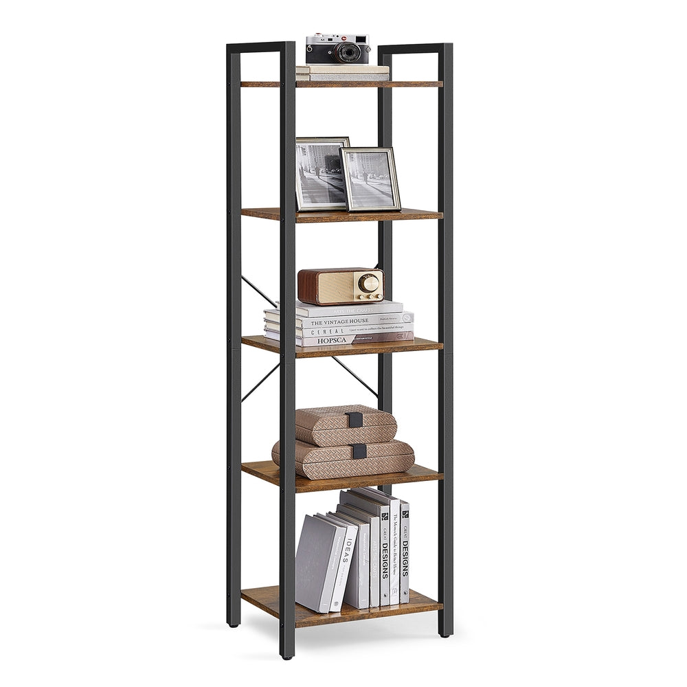 5 Tier Bookcase Storage Shelf - Rustic Brown, Black