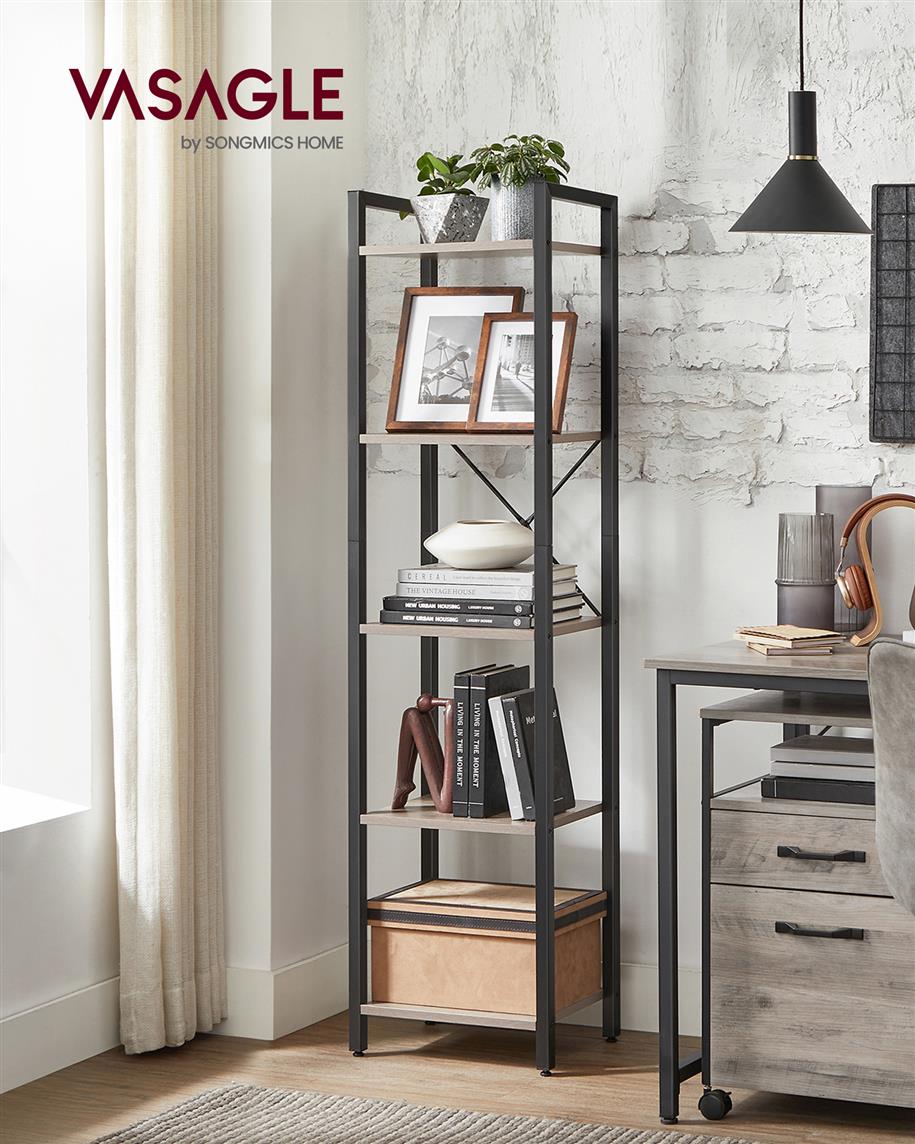 5 Tier Bookcase Storage Shelf - Rustic Brown