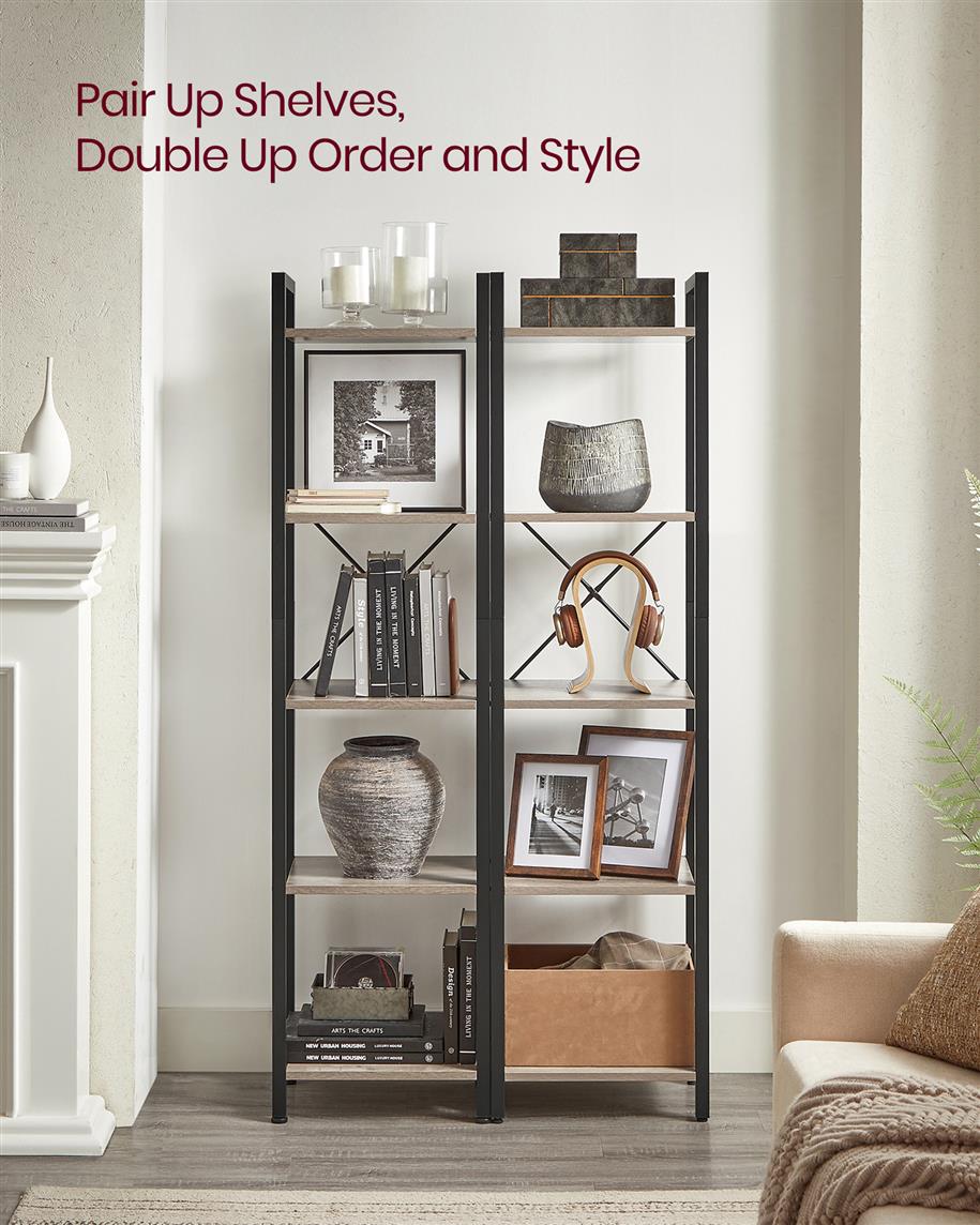 5 Tier Bookcase Storage Shelf - Rustic Brown