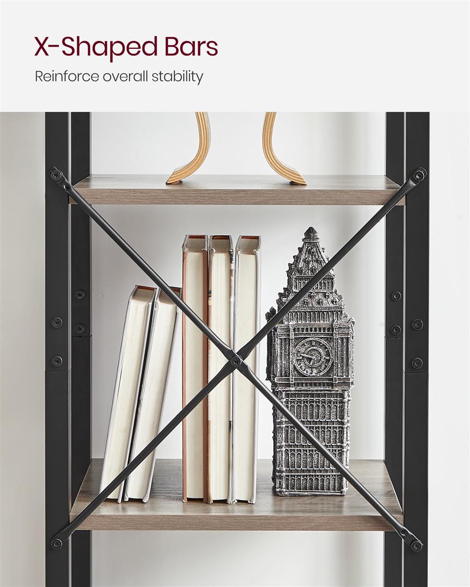 5 Tier Bookcase Storage Shelf - Rustic Brown