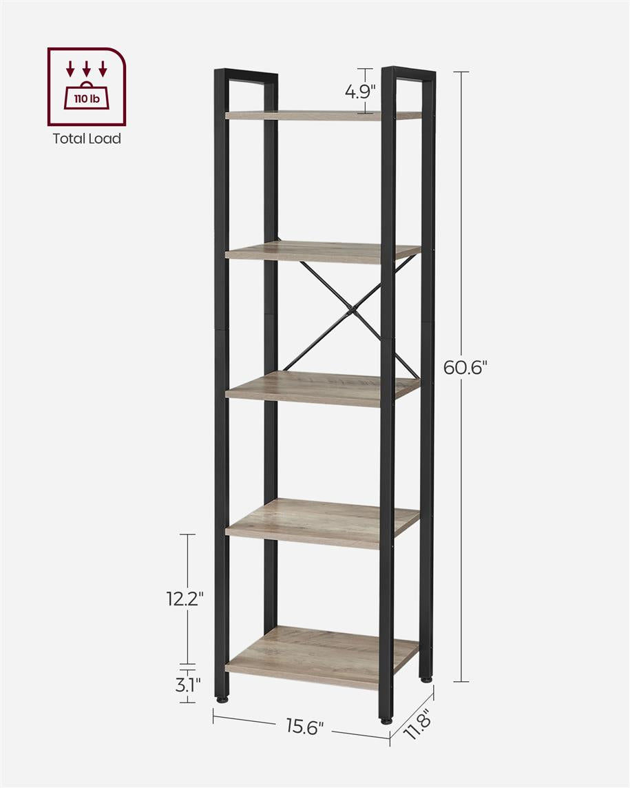 5 Tier Bookcase Storage Shelf - Rustic Brown