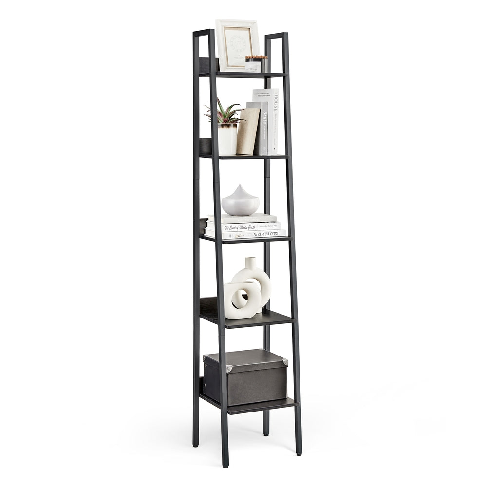 Bookcase - 5-Tier Narrow Design - Industrial Steel Frame - 67 inch